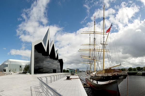 External shot of the Riverside Museum and Tall Ship in Glasgow
